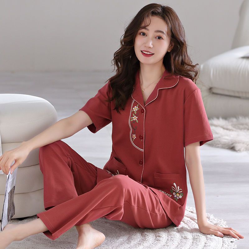 Pajamas de algodón para mujeres verano delgado pantalones de manga corta 2023 nuevo cardigán de verano conjunto de ropa para el hogar