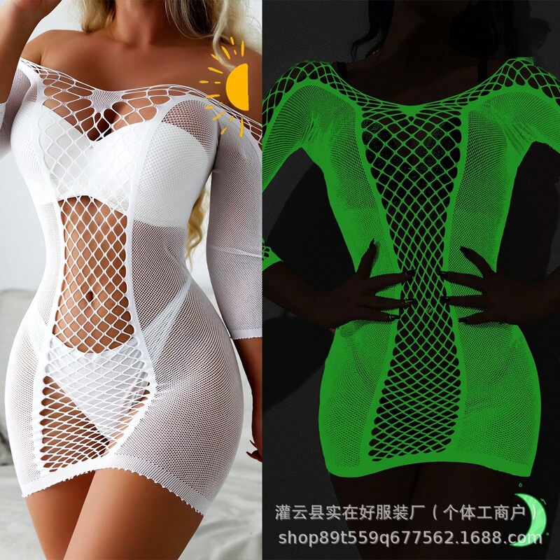 Large Size New Foreign Trade Cross-Border Fluorescent Sexy Net Clothing Sexy Flirting Sexy Underwear Hollow Hip-Covering Temptation Uniform