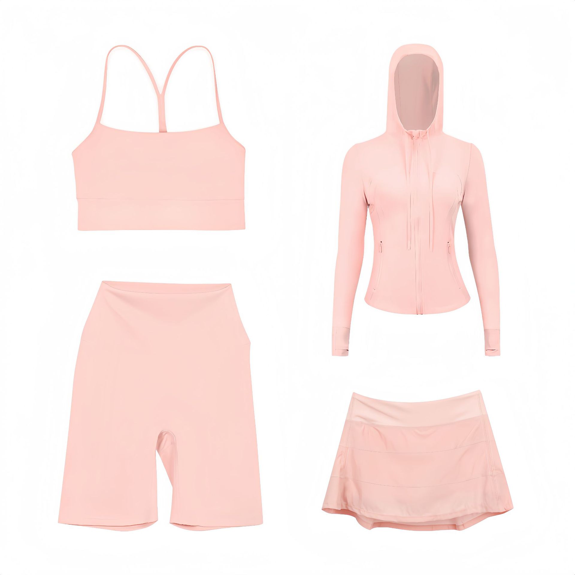 Women's Slim Fit Active Set With Hooded Jacket And Pleated Skirt_voghion.com