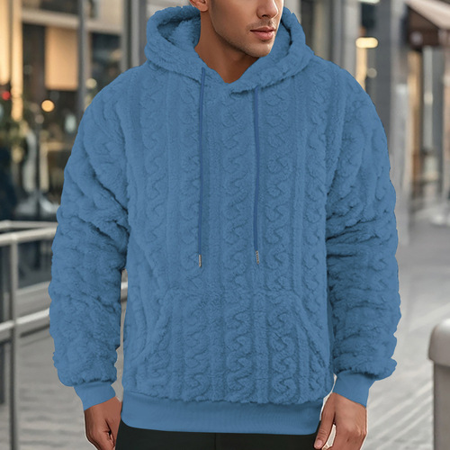 Cross-border European and American Amazon high street autumn/winter new men's hooded jacquard teddy fleece sports casual wholesale sweatshirt