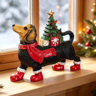 New cross-border Christmas tree light, Christmas dachshund dog, Christmas atmosphere decoration ornament, night light, table lamp, desktop resin