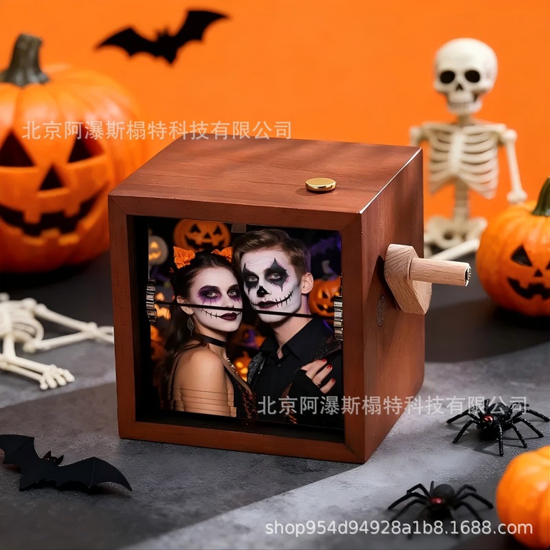 越境独立系サイトで人気のページめくり式手回しフォトアルバム、ライト付き、ハロウィンのクリエイティブなギフト、置物、一点物のカスタム|undefined
