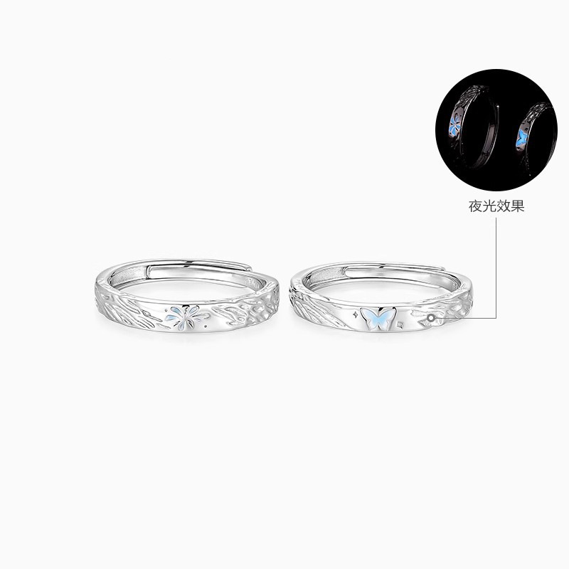New Pure Silver S999 Couple Rings Fireworks Butterfly Sterling Silver Rings Fashionable Versatile Commuter Design Jewelry Wholesale