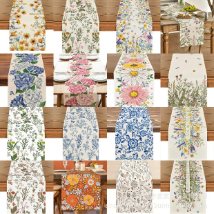 Cross-border Spring Flower Table Runner Table Cloth Home Dining Room Living Room Dining Table Indoor Outdoor Holiday Decoration Table Cloth Table Runner