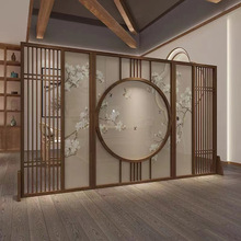 新中式全实木客厅入户屏风隔断花格镂空木格栅背景墙玄关