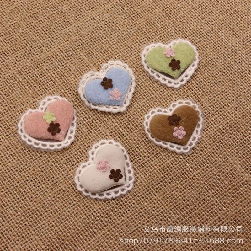 秋と冬の生地レースピーチハートアクセサリー diy 子供のヘアアクセサリー衣類靴と帽子装飾アクセサリー|undefined