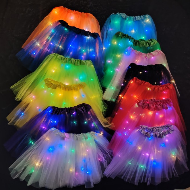 Factory Direct Sales Luminous Tutu Skirt Led Lantern Mesh Performance Dancing Kidsren's Short Skirt Princess Skirt Wholesale Pleated