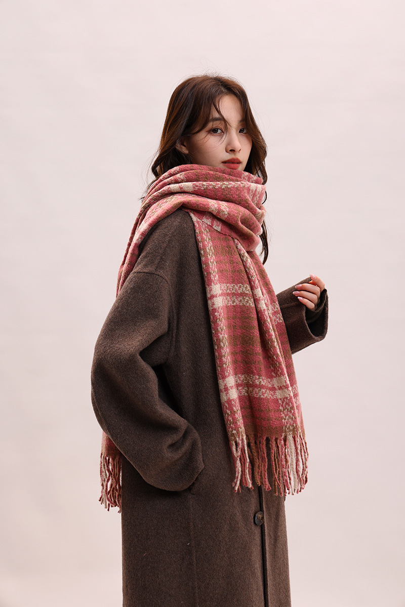 Écharpe à carreaux, célébrité féminine, sensation haut de gamme, cachemire, mode automne hiver, épaisse et chaude_voghion.com