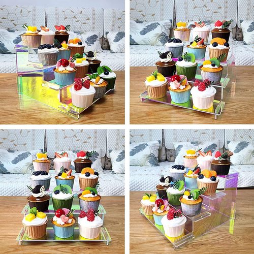 Amazon Transparent Acrylic 4-layer Colorful Ladder Rack Cosmetics Perfume Doll Cake Display Rack