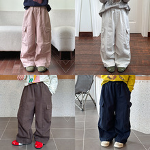 艾摩贝贝男女童秋季舒适洗水棉口袋帅气休闲束脚可收口拼接工装裤
