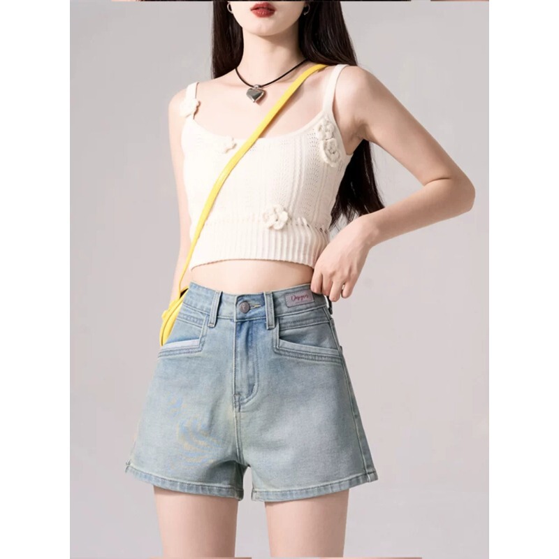 Petite A-Line High-Waisted Denim Shorts for Women, Summer Thin Style, Slimming, Versatile, Flattering, Loose Wide-Leg Hot Pants