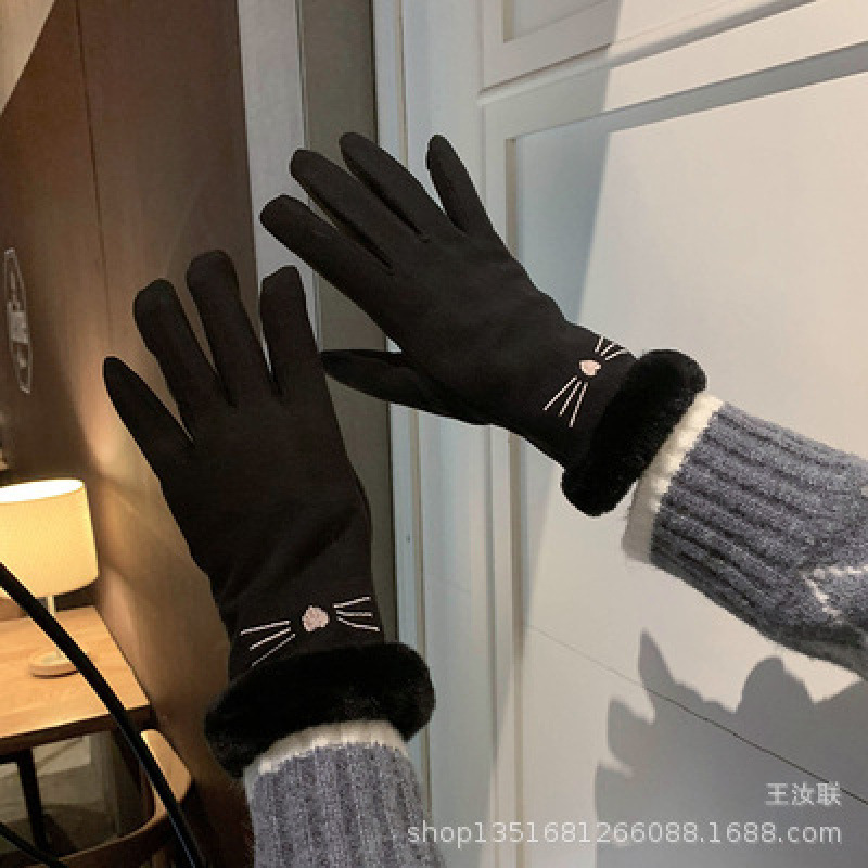 手套女冬天保暖加厚可爱ins冬韩版骑车防风防寒加绒五指手套骑行|undefined