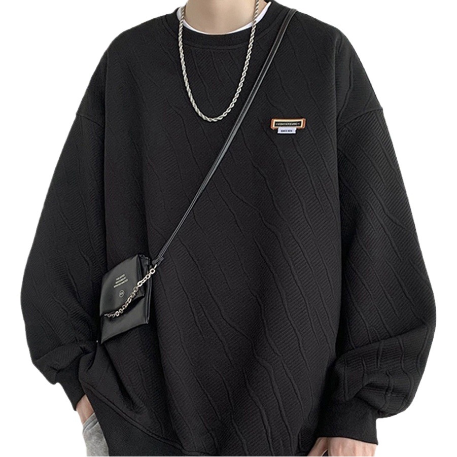 Textura suéter de cuello redondo los hombres Primavera y Otoño 2023 nueva marca moda ropa suelta pesada con capucha manga larga top