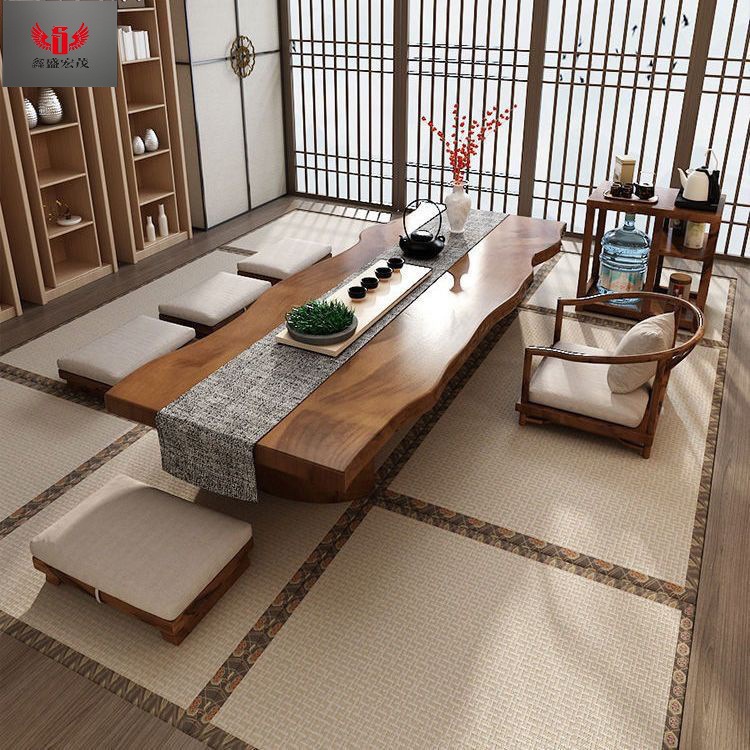 Mesa y silla de té de tatami de madera sólida combinación de tabla de té de madera de tronco, mesa de té Zen, mesa larga, mesa baja, balcón, nuevo medio image 4