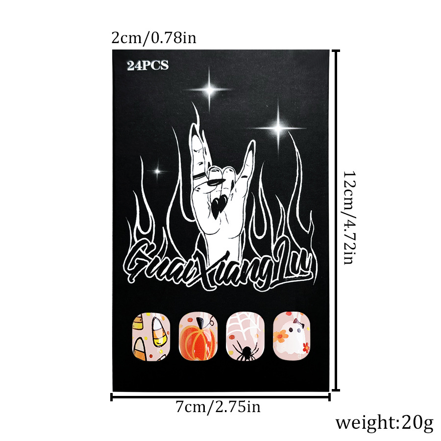 Halloween False Nails Pumpkin Spider Web Ghost Almond Shaped Set_voghion.com