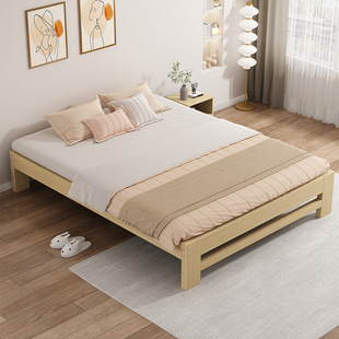 Solid Wood Bed Tatami 1.5 m No Bedside Pine Bed 1.8m Simple Economical Rental Room 1.2 Single Bed Frame