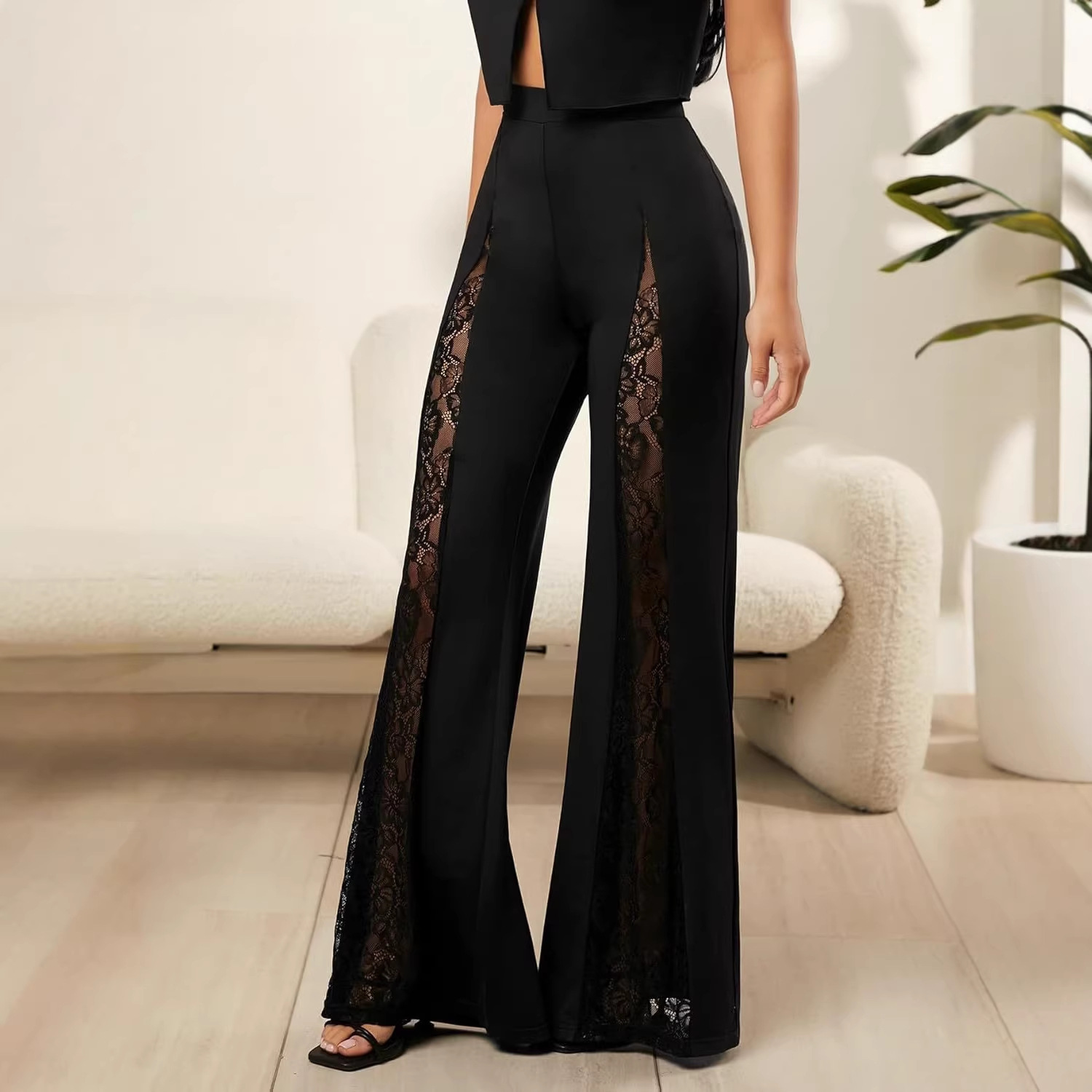 2026 European And American Cross-border Foreign Trade Black Sexy Lace Spliced Sheer Hollow-out Loose Slimming_ecoleips.com