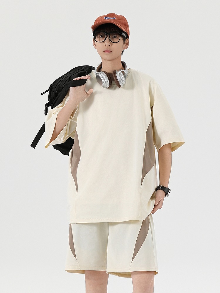 Camiseta suelta de manga corta para hombre adolescente, verano para niño 2025, pantalones cortos de manga corta para hombre de nueva tendencia, traje de dos piezas