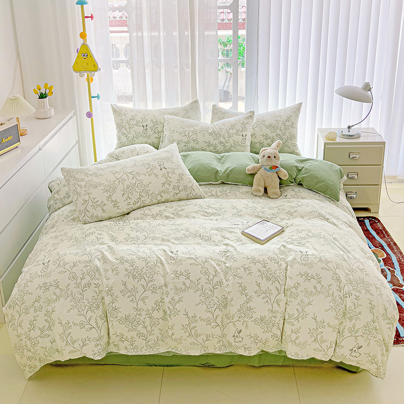 Fabrica textil de Nantong al por mayor sábanas de algodón nubes set de cuatro piezas set de edredón de viento idílico set de camas de dormitorios de estudiantes set de tres piezas