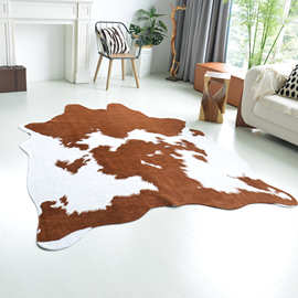 浅棕色ins网红时尚牛皮地毯 奶牛纹玄关客厅卧室茶几简约毛绒地垫