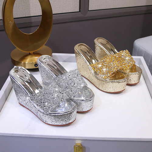 Fish Mouth Super High Heel Women's Sandals 2020 Summer New Sequin Fashion Catwalk Wedge Fashion Casual Women's Shoes