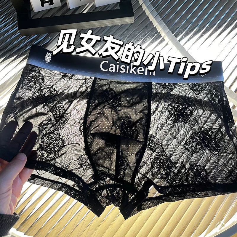 Lace New Men's Shorts 2025 Transparent Men's Ice Silk Underwear Cool Breathable Four-Corner Sexy Mesh Boxer