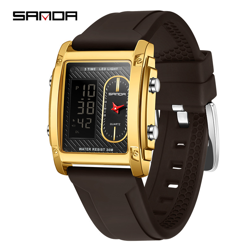 SANDA transfronterizo explosivo cuadrado hombre reloj electrónico de cuarzo impermeable moda multifunción doble pantalla reloj electrónico