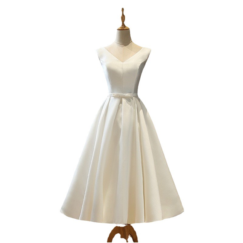 Vestido de noche 2024 nuevas mujeres simples de media longitud banquete viaje fotografía satén estudio vestido blanco multicolor opcional