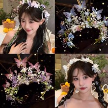 超仙花环发箍头纱伴娘儿童发箍演出花童生日森系公主旅行拍照头饰