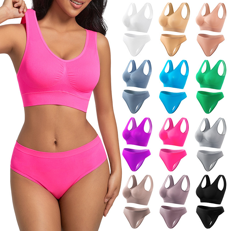 Sports Bra suit Women's Rimless Gathering Comfortable and Traceless Underwear Thin Padded European and American Beauty Back Yoga Vest