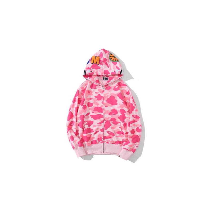 Cross-Border Amazon New Bape Trendy Brand Same Style Camouflage Shark Head Jacket 3D Printed Zipper Hoodie