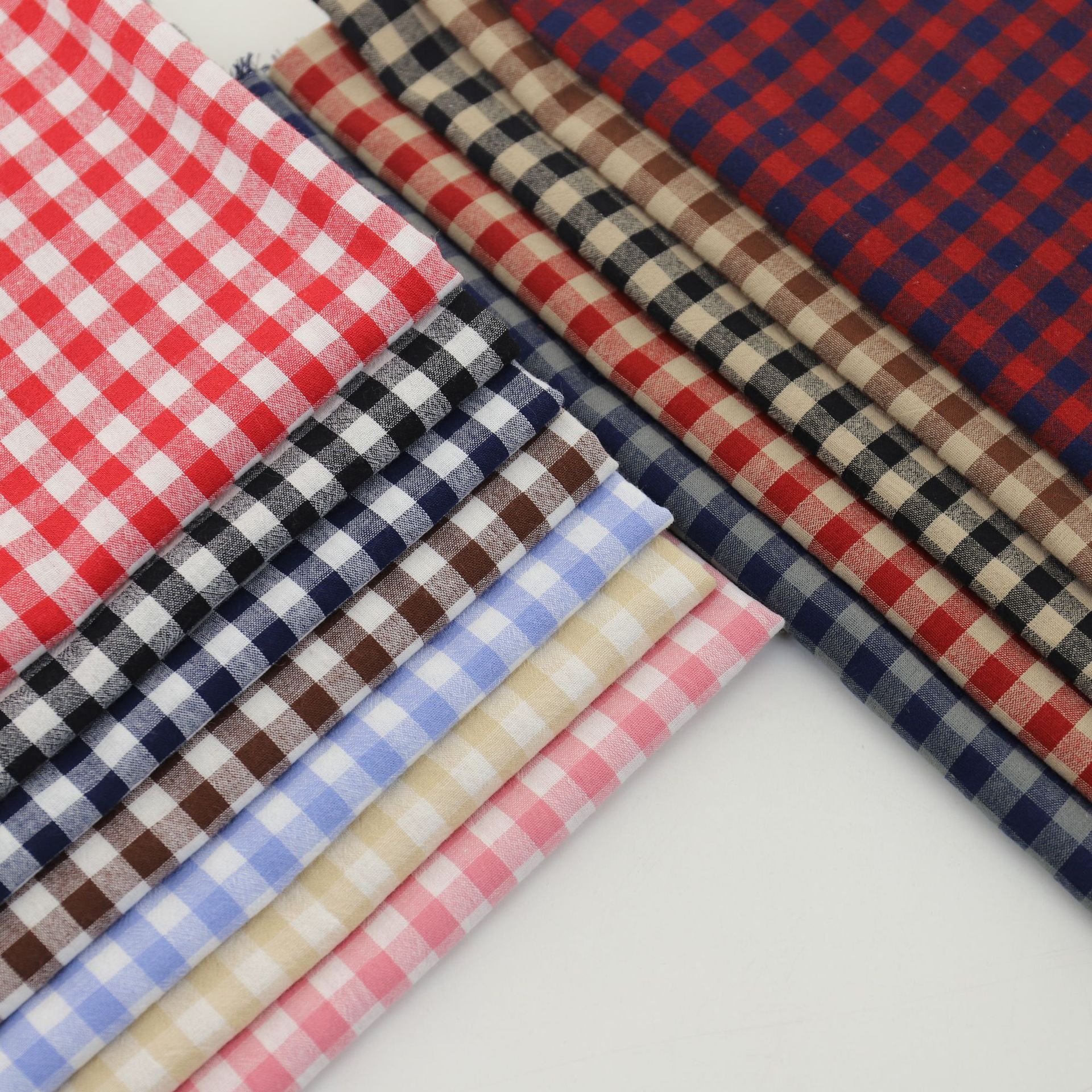 全棉色织平纹水洗朝阳格Lolita吊带连衣裙玩具娃衣家纺装饰面料