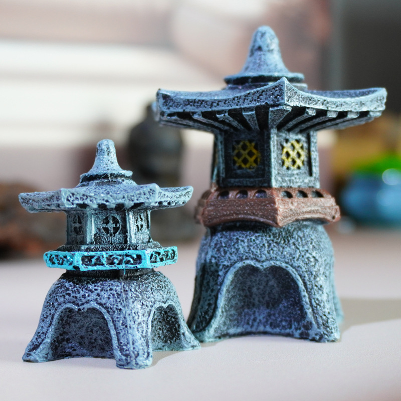 Linterna de piedra decoración de paisaje pecera paisajismo nueva lámpara de piedra de resina linterna de palacio accesorios antiguos linterna de piedra antigua