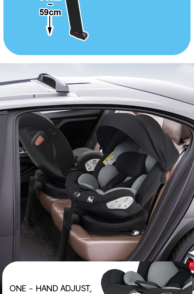 I-Size Certified Child Car Safety Seat for Babies Aged 0-12 Years 360 ° Rotating Isofix Support Leg