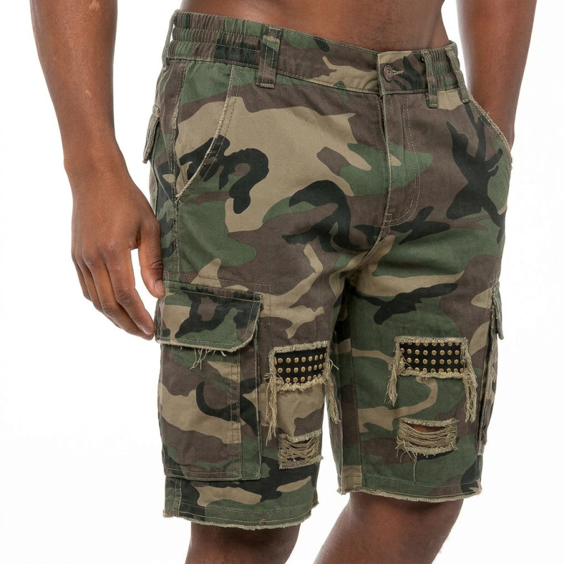 Cross-Border Tactical Men's Camouflage Cargo Shorts, Loose Fit with Multiple Pockets, Trendy Casual Five-Point Shorts, New Cross-Border Model