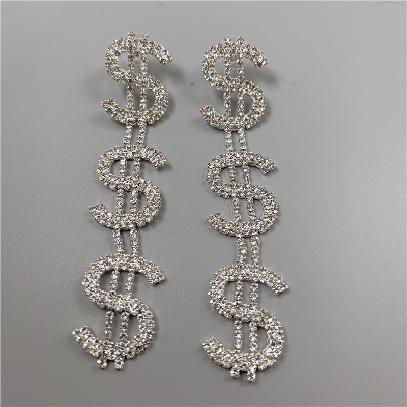 New European And American Fashion Micro-set Zircon Dollar Sign Earrings display picture 3