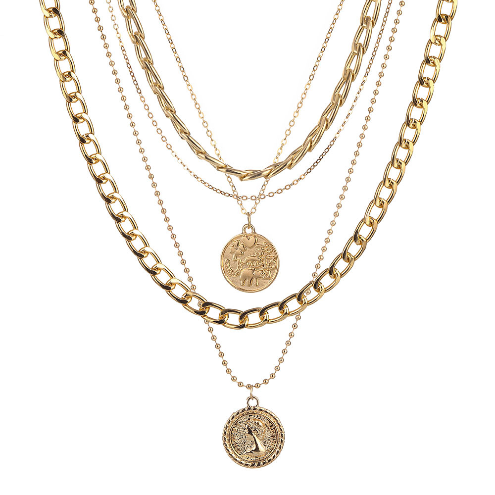 Collar con colgante redondo de retrato de múltiples capas para mujer, joyería de moda Anduo