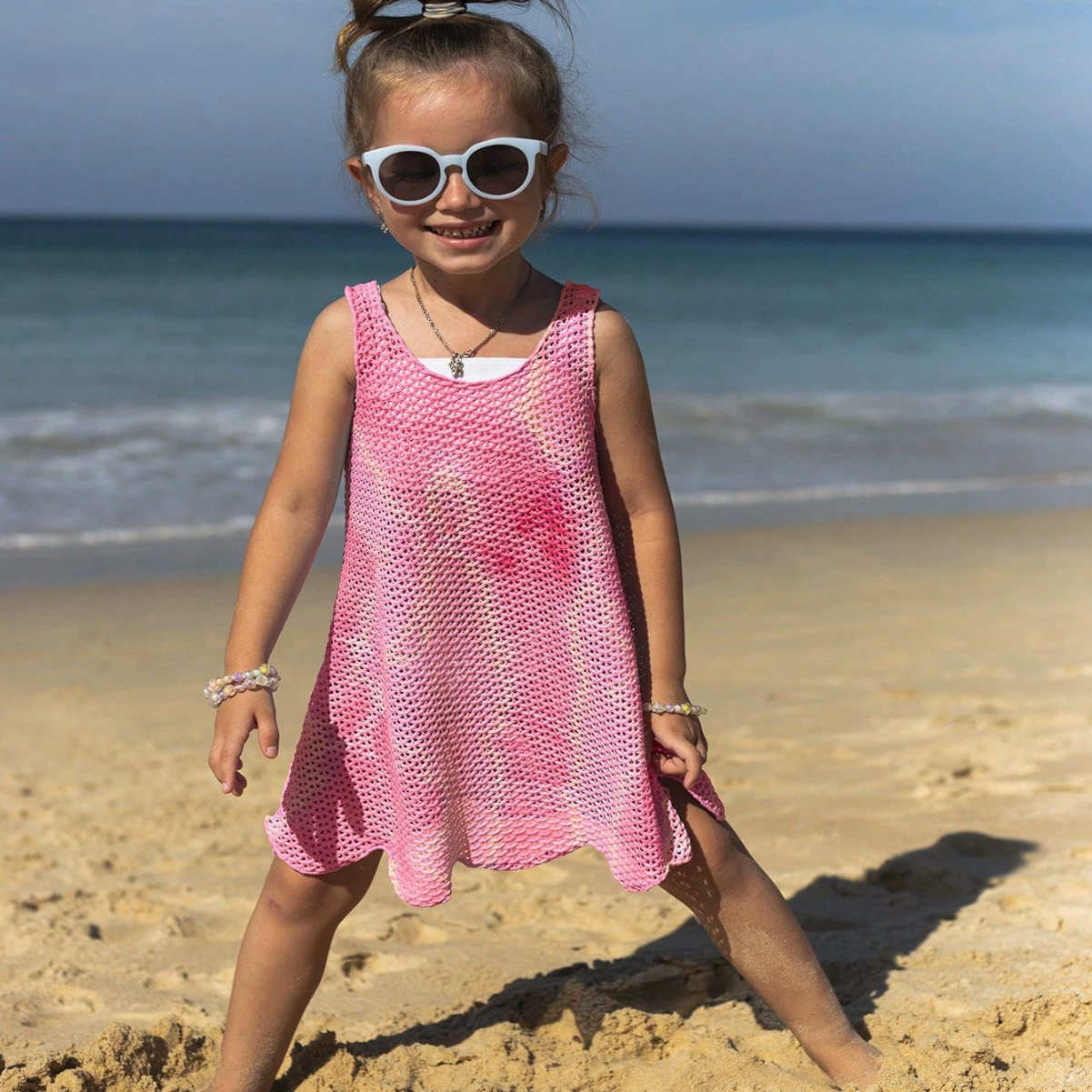 Новый детский купальник, верхняя рубашка, милая вязаная блузка для девочек, цельный комплект, модный детский купальник