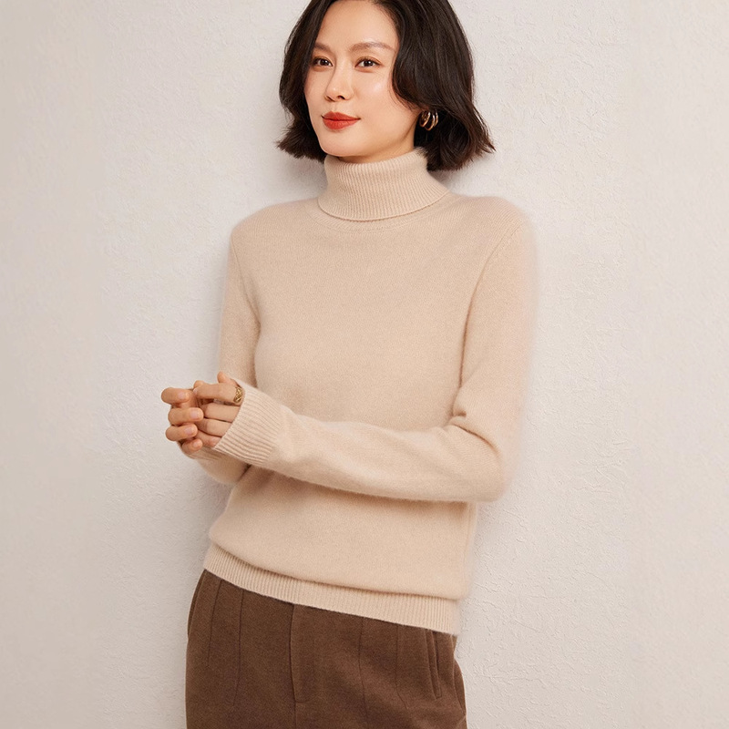 High collar cashmere women's regular autumn and winter new loose pullover solid color close-fitting base cashmere sweater women's top
