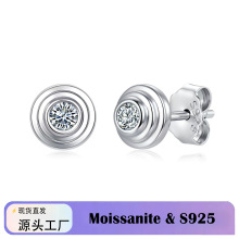 S925银同心圆莫桑石耳钉女莫桑石耳饰简约百搭基础款耳钉工厂现货