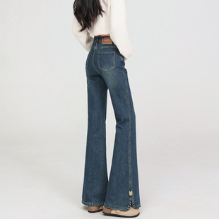 Plus size fat MM200 kg wearable split micro-jeans women's high waist slim slim stretch horseshoe pants spring