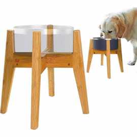 跨境竹木宠物碗架十字可伸缩宠物食盆增高架猫咪狗狗饮水架喂食器