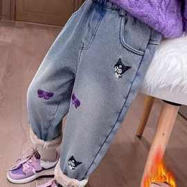 库洛米女童加厚2025一体驼绒牛仔裤儿童冬装加绒裤子宝宝一体绒