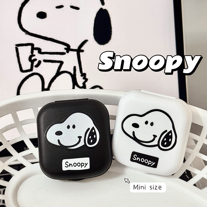 Cute Black and White Puppy Mini Contact Lens Case, Companion Box, Care Box, Storage Box for Men and Women