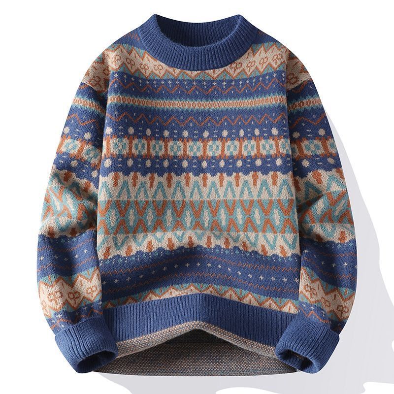 Pull chaud à col rond pour homme, en maille tendance, style rétro épais, manches longues, en polyester, idéal pour les jeunes._voghion.com