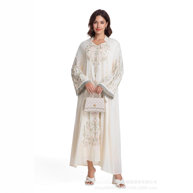 L238 New Abaya Robe Cross-Border Travel Long Dress with Heavy Embroidery Evening Gown