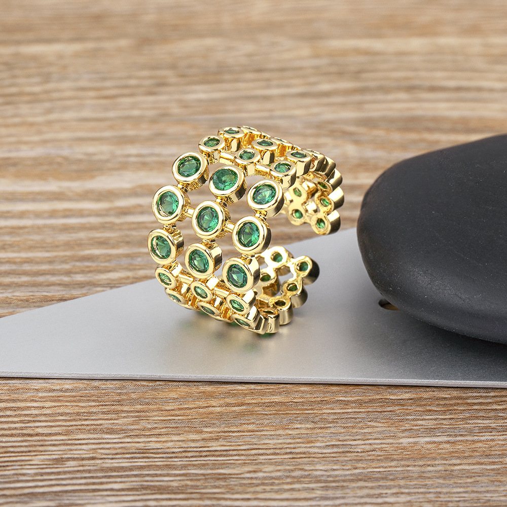 Copper Plating 18K Real Gold Three-layer Exaggerated Green Full Zircon Wide Version