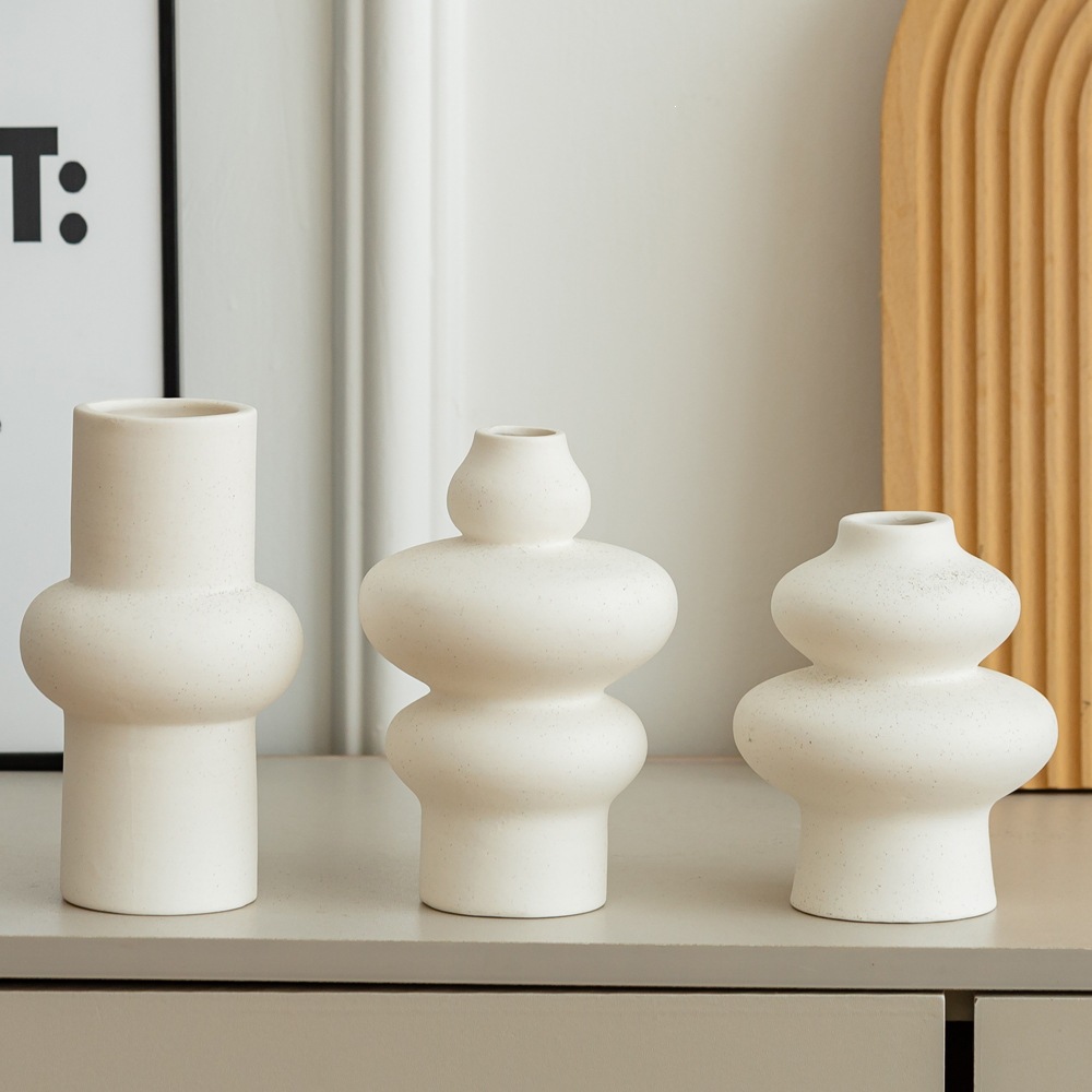 Jarrones Decorativos de Cerámica, Juego de 3 Piezas, Porcelana Blanca, Diseño Geométrico, para Decoración del Hogar