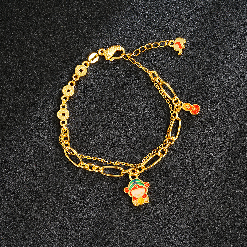 Nuevo oro de arena esmalte de color vietnamita pequeño dios de la fortuna monedas felicidad pulsera de calabaza mujer lujo ligero de alta calidad joyería fuente