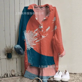 跨境圆领亚马逊2025新款女士衬衫夏季欧美潮流图案3D印花衬衫